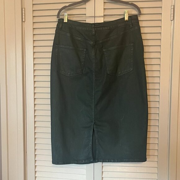 NWT Anthropologie Pilcro Coated Denim Pencil Skirt dark green 14 - Picture 6 of 11